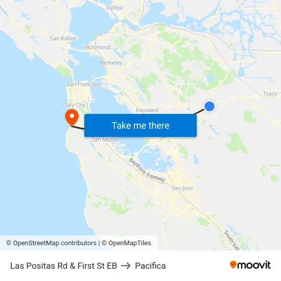Las Positas Rd & First St EB to Pacifica map