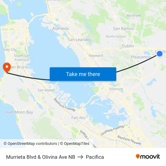 Murrieta Blvd & Olivina Ave NB to Pacifica map