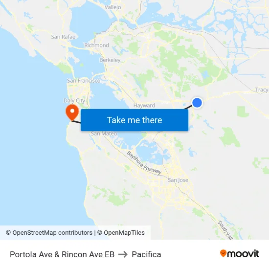 Portola Ave & Rincon Ave EB to Pacifica map