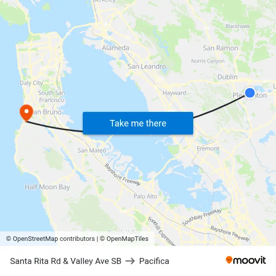 Santa Rita Rd & Valley Ave SB to Pacifica map