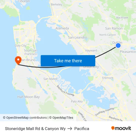Stoneridge Mall Rd & Canyon Wy to Pacifica map