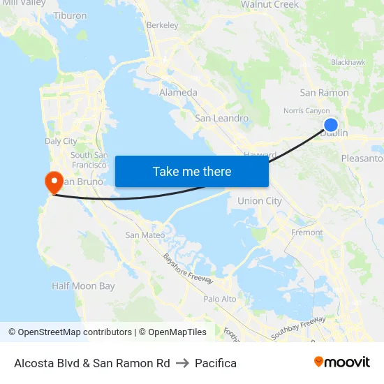 Alcosta Blvd & San Ramon Rd to Pacifica map