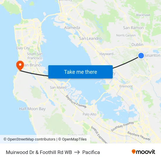 Muirwood Dr & Foothill Rd WB to Pacifica map