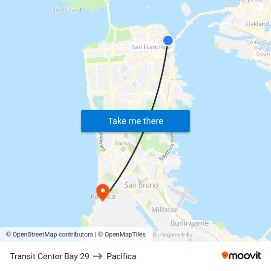 Transit Center Bay 29 to Pacifica map