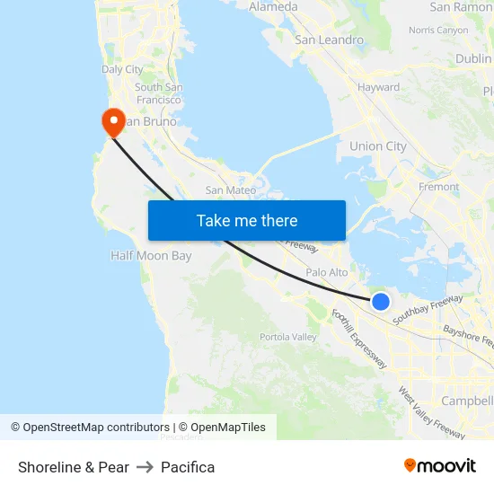 Shoreline & Pear to Pacifica map