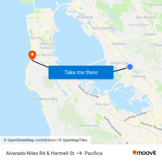 Alvarado-Niles Rd & Hartnell St to Pacifica map