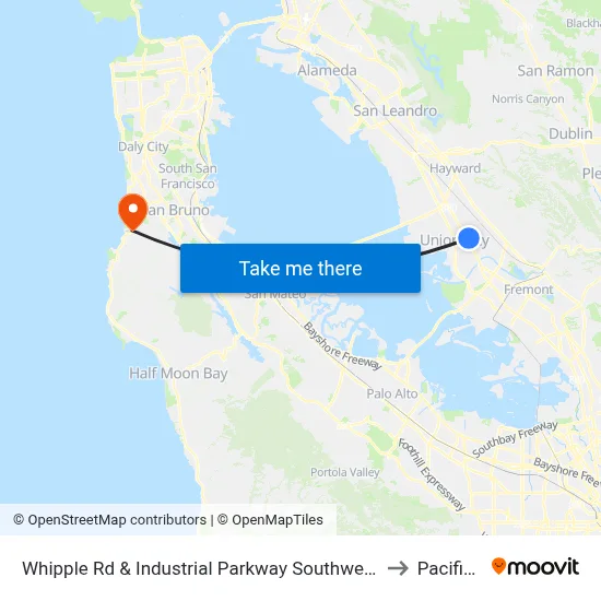 Whipple Rd & Industrial Parkway Southwest to Pacifica map