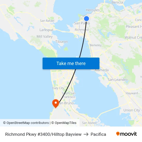Richmond Pkwy #3400/Hilltop Bayview to Pacifica map