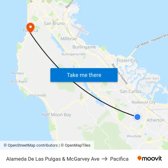 Alameda De Las Pulgas & McGarvey Ave to Pacifica map