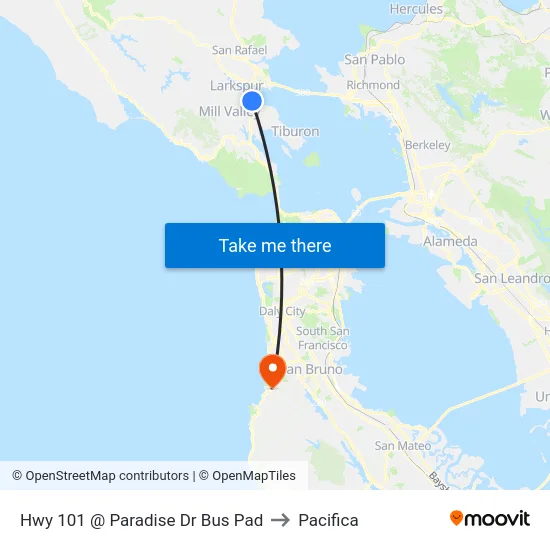 Hwy 101 @ Paradise Dr Bus Pad to Pacifica map