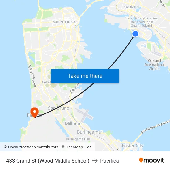 433 Grand St (Wood Middle School) to Pacifica map