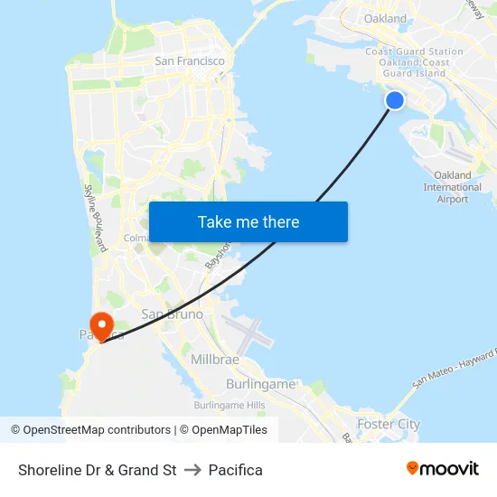 Shoreline Dr & Grand St to Pacifica map