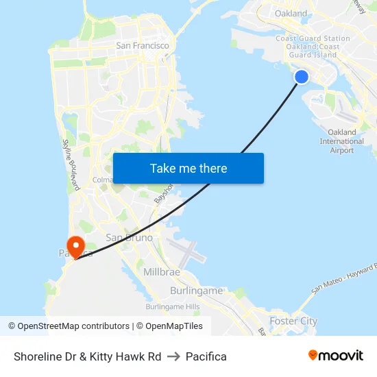 Shoreline Dr & Kitty Hawk Rd to Pacifica map