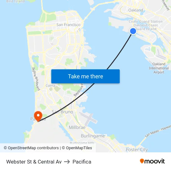 Webster St & Central Av to Pacifica map
