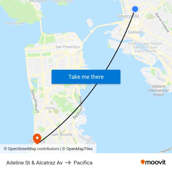 Adeline St & Alcatraz Av to Pacifica map