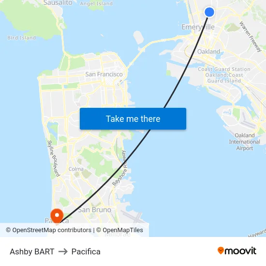 Ashby BART to Pacifica map