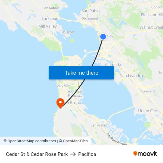 Cedar St & Cedar Rose Park to Pacifica map