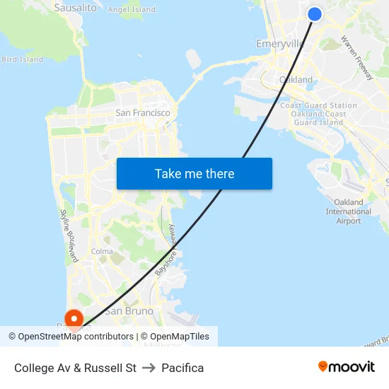 College Av & Russell St to Pacifica map