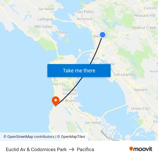 Euclid Av & Codornices Park to Pacifica map