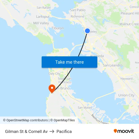Gilman St & Cornell Av to Pacifica map