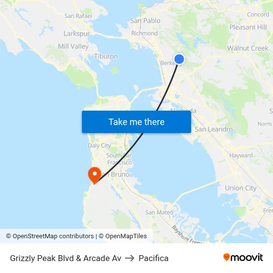 Grizzly Peak Blvd & Arcade Av to Pacifica map