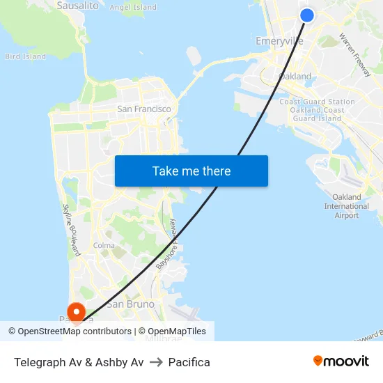Telegraph Av & Ashby Av to Pacifica map