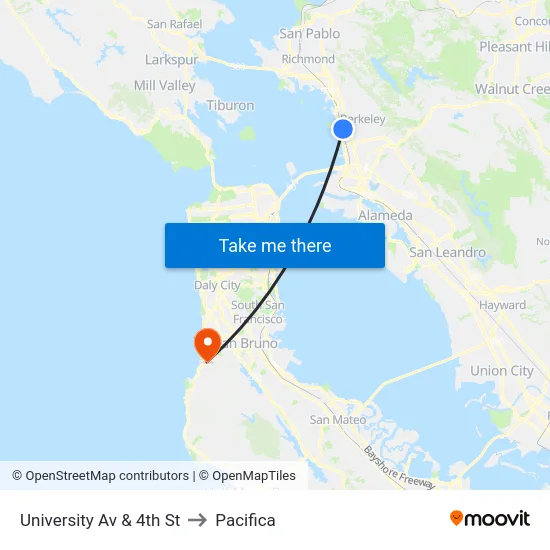 University Av & 4th St to Pacifica map