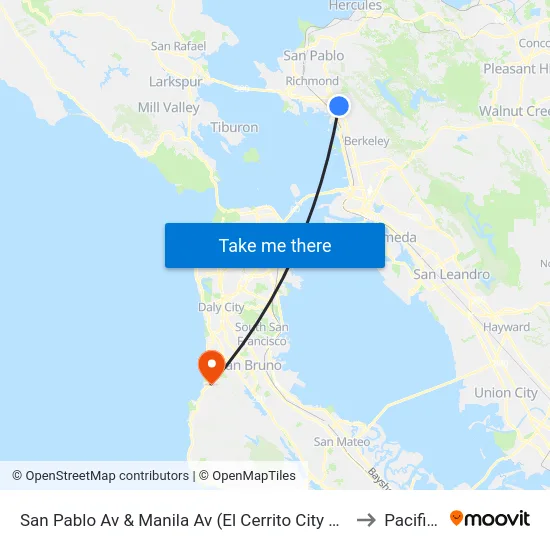 San Pablo Av & Manila Av (El Cerrito City Hall) to Pacifica map