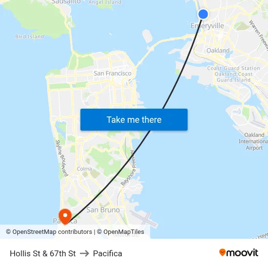 Hollis St & 67th St to Pacifica map