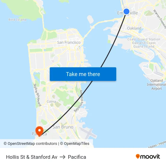 Hollis St & Stanford Av to Pacifica map
