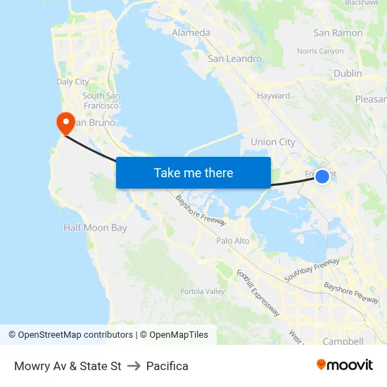 Mowry Av & State St to Pacifica map