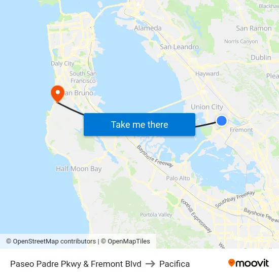 Paseo Padre Pkwy & Fremont Blvd to Pacifica map