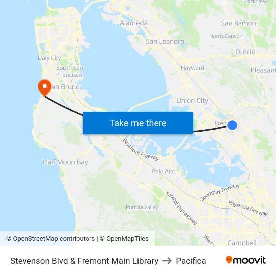 Stevenson Blvd & Fremont Main Library to Pacifica map