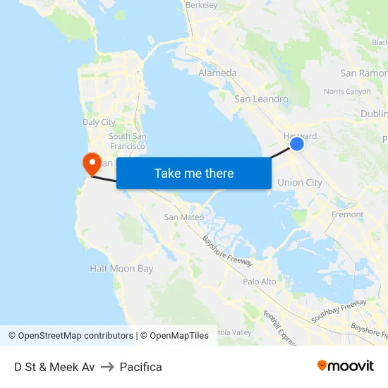 D St & Meek Av to Pacifica map