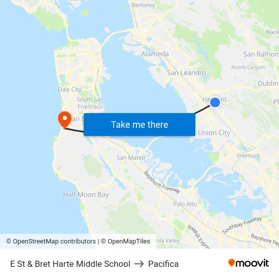 E St & Bret Harte Middle School to Pacifica map