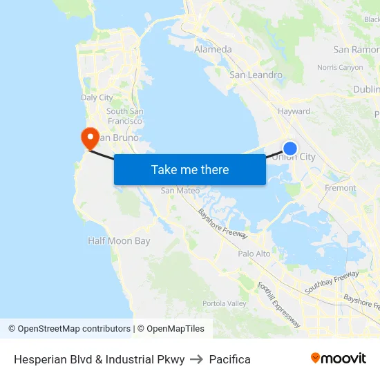 Hesperian Blvd & Industrial Pkwy to Pacifica map