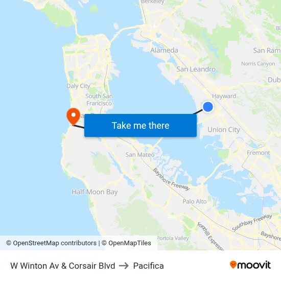 W Winton Av & Corsair Blvd to Pacifica map