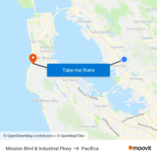 Mission Blvd & Industrial Pkwy to Pacifica map