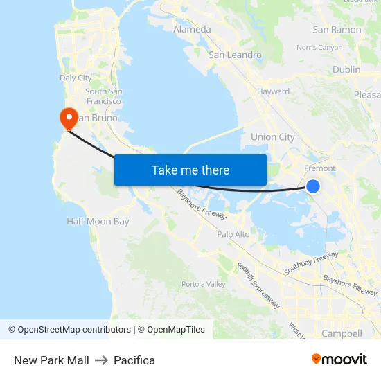 New Park Mall to Pacifica map