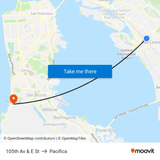 105th Av & E St to Pacifica map