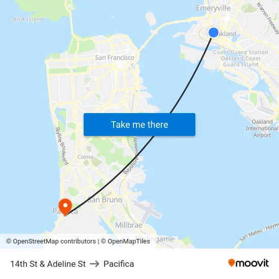 14th St & Adeline St to Pacifica map