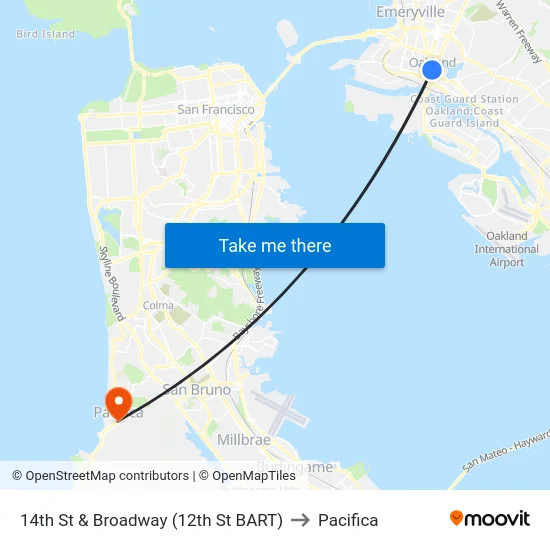 14th St & Broadway (12th St BART) to Pacifica map