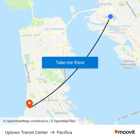 Uptown Transit Center to Pacifica map