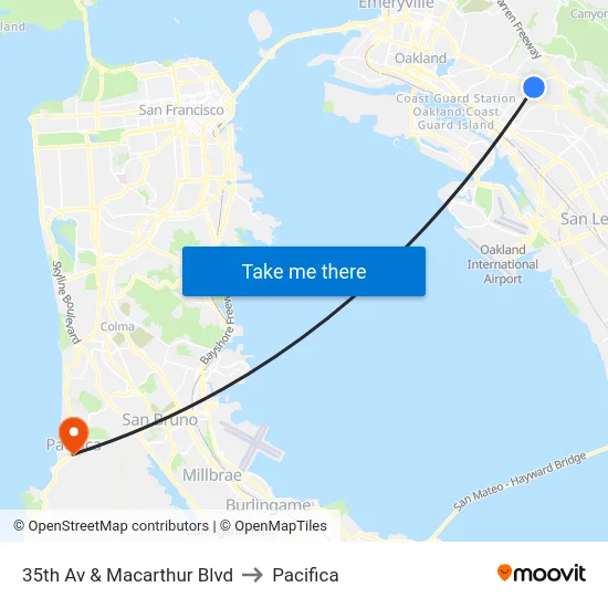 35th Av & Macarthur Blvd to Pacifica map