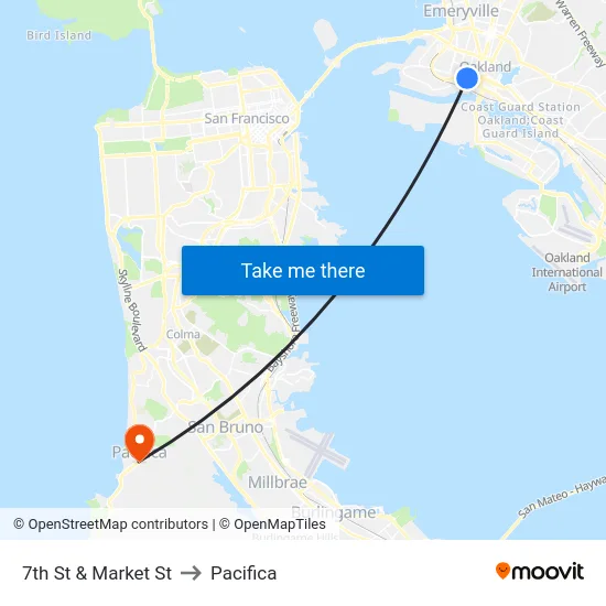 7th St & Market St to Pacifica map