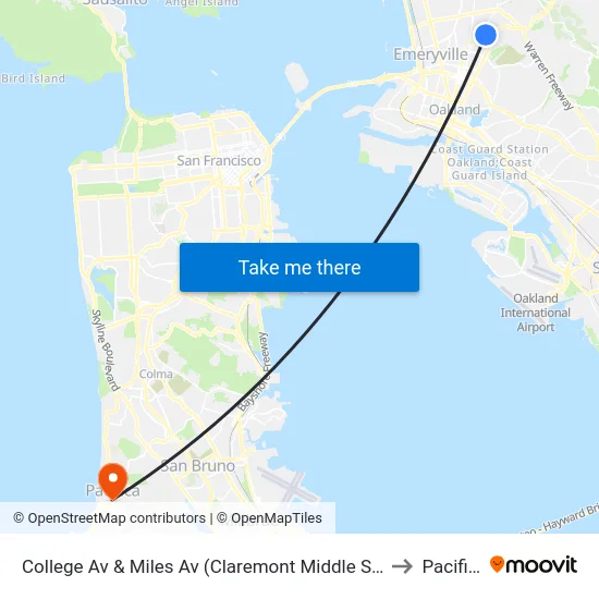 College Av & Miles Av (Claremont Middle School) to Pacifica map