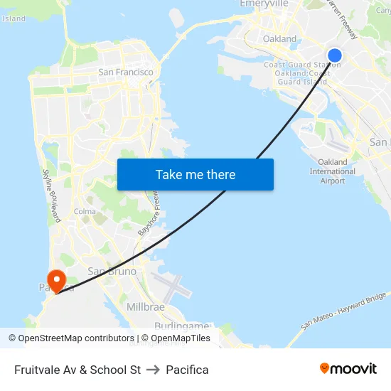 Fruitvale Av & School St to Pacifica map