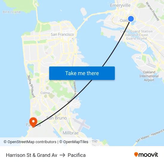 Harrison St & Grand Av to Pacifica map