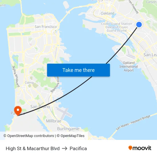 High St & Macarthur Blvd to Pacifica map