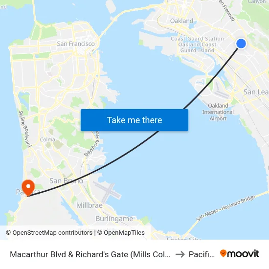 Macarthur Blvd & Richard's Gate (Mills College) to Pacifica map